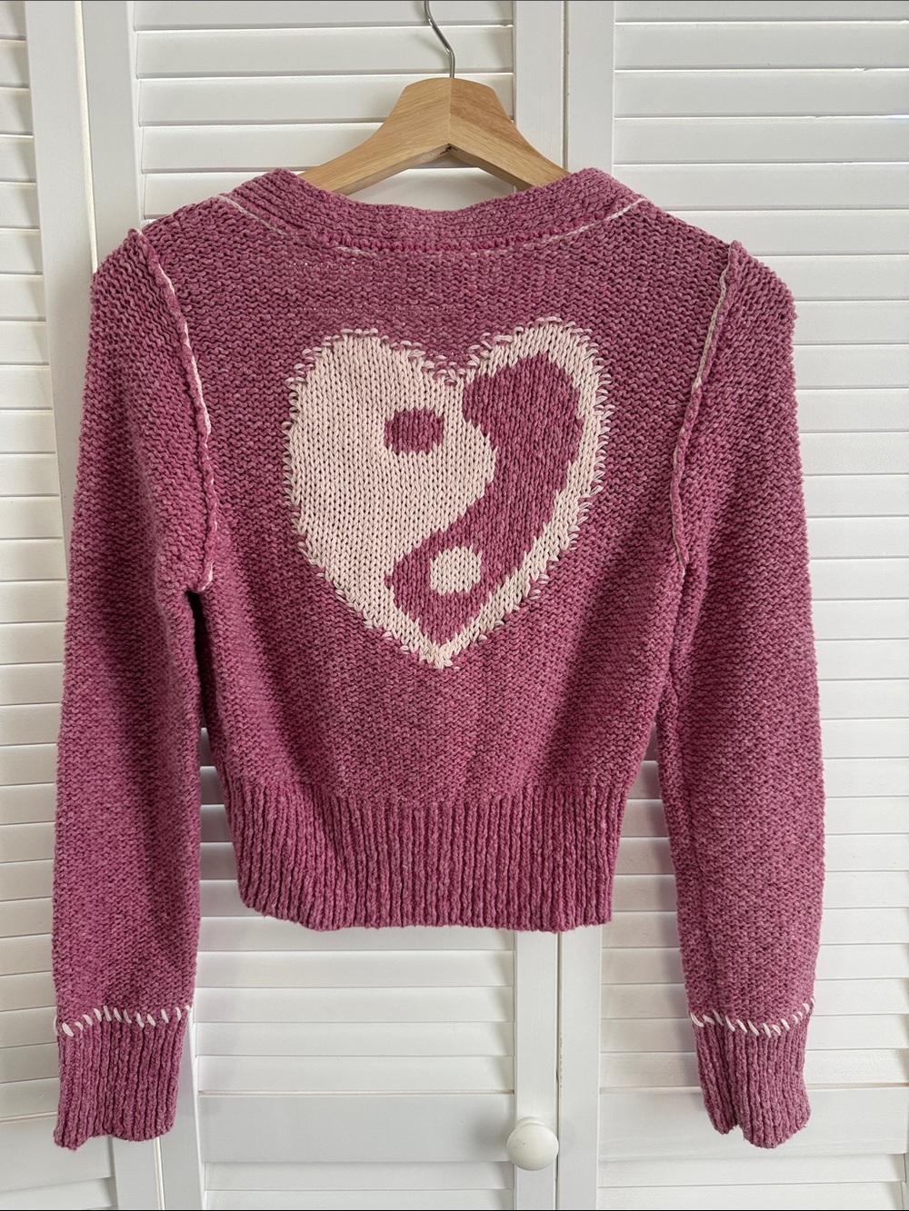Pilcro Pink Heart Yin-Yang Knit Sweater